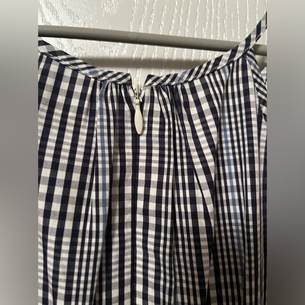 NWT J Crew Sleeveless Blue Plaid Mini Dress with Ruffle Hem Size 12 - Picture 9 of 10